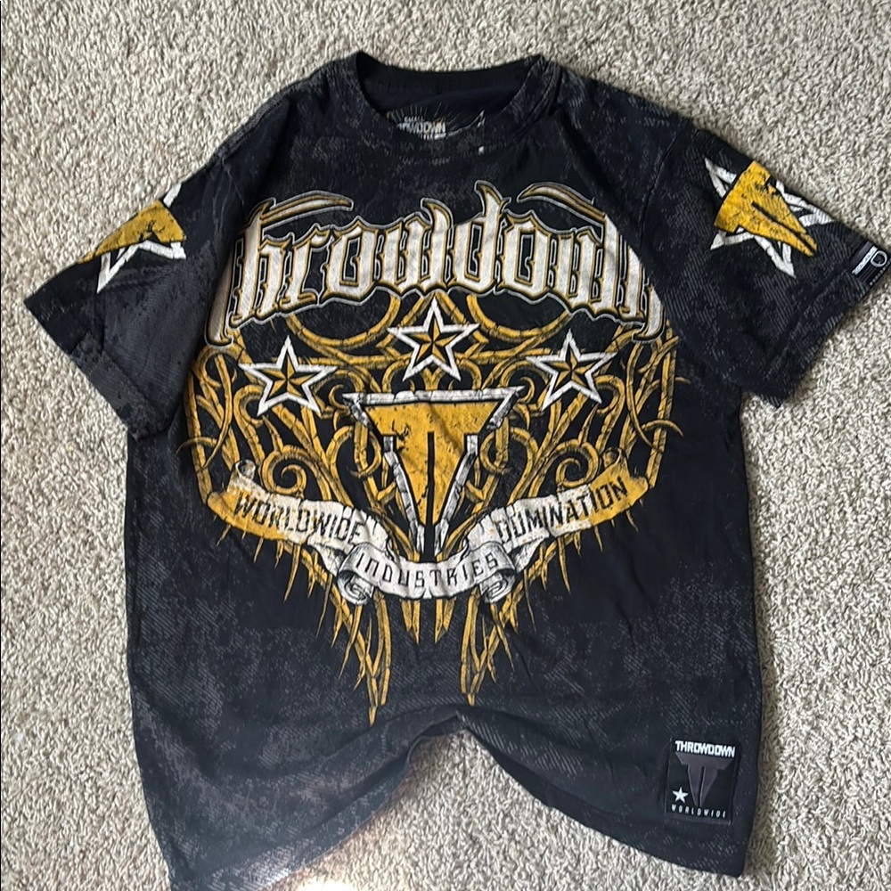 Black and Gold Graphic T-Shirt y2k